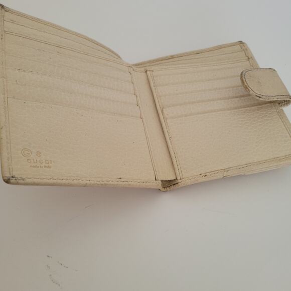 Gucci Interlocking Grain Leather Card Wallet Medium Bifold Cream Designer Unisex - Picture 3 of 12